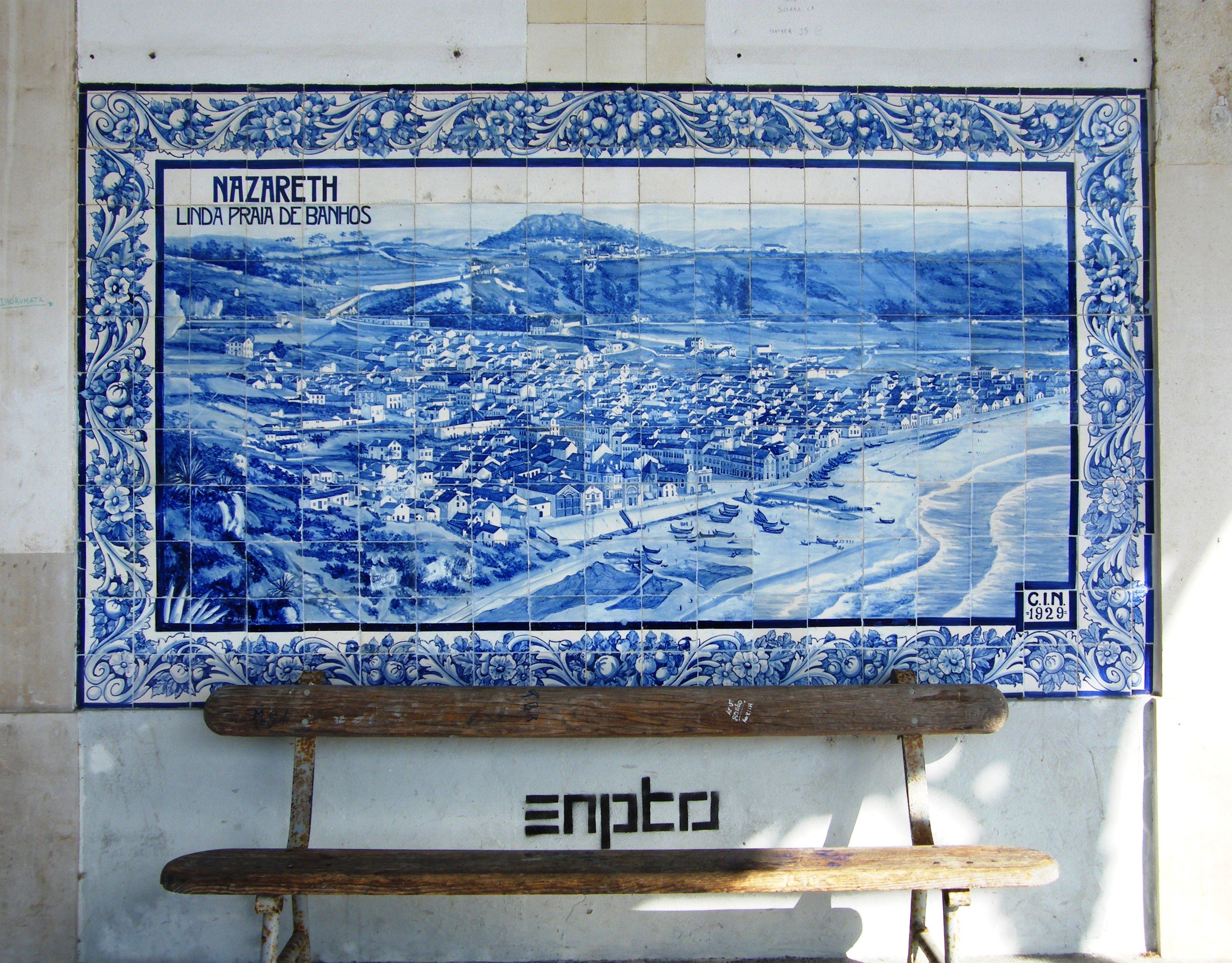Tile panel on the platform of the station Nazare-Valado- Alcobaca