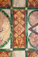 Detail of the encaustic Godwin tiles, c. 1875, in Leeds Parish Church, this is a 'mixed' floor of marble and ceramic tiles