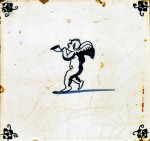 Dutch tile of the second half of the 17th century with a cupid blowing a horn