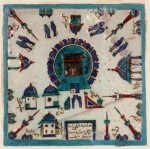 Turkish painted wall tile showing a stylised image of  the Ka'ba in Mecca c. 1650