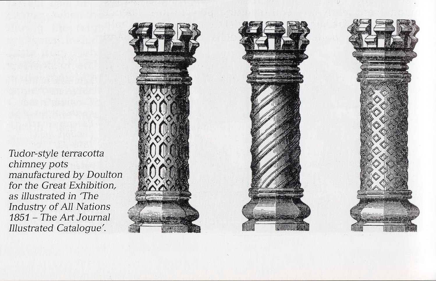 Doulton & Co., Tudor-style chimney pots, 1851