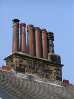 'Long Tom' chimney pots on Victorian house in Ilkley, Yorkshire, c. 1885