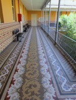 Geometrical tiled pavement and wall dado made by Nolla on the first floor of the St.Juan Bautista Orphanage in Valencia.