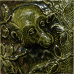 Press-moulded Burmantofts tile showing a monkey, c. 1885