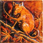 Press-moulded Burmantofts tile showing an opossum, c. 1885