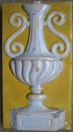 Press-moulded Burmantofts faience tile with a classical vase, c. 1890