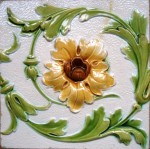 Press-moulded Burmantofts  tile with floral relief decorations, c. 1900