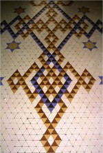 Design by Owen Jones using dust-pressed clay tesserae made by Minton & Co. in c. 1847 for the entrance corridor at Little Woodhouse Hall, Clarendon Road, Leeds