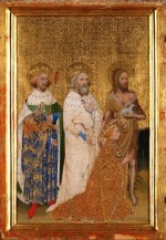 Wilton Diptych, 1395, showing Edward the Confessor in a white robe holding a ring (National Gallery, London)